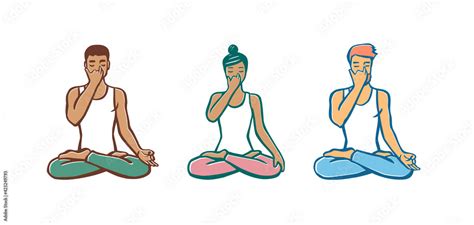 Vetor De Set Of People In Cross Legged Pose Practicing Breathing