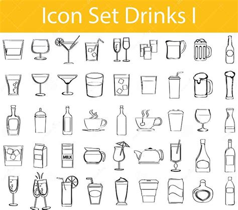 Drawn Doodle Lined Icon Set Drinks I Stock Vector Illustration Of