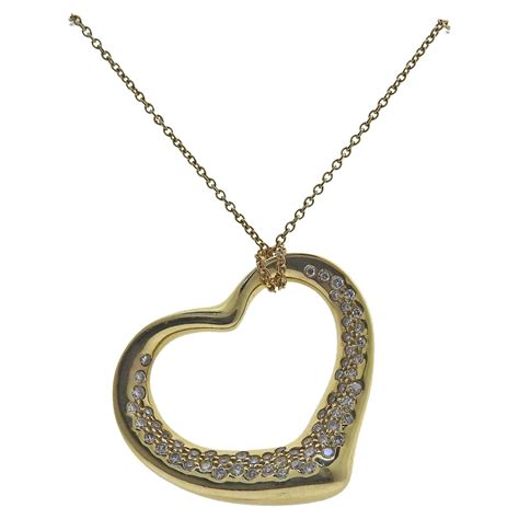 Tiffany And Co Elsa Peretti Open Heart Diamond And 18k Gold Necklace