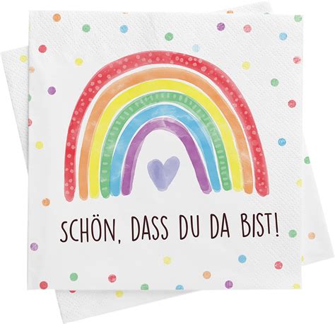 20 Servietten Schön dass du da bist mit Fische und Regenbogen bunt als