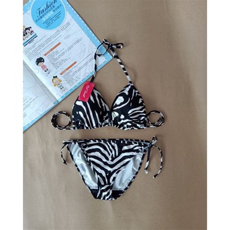 Jual Bikini Pantai 01 Bikini Pantai Motif Loreng Coklat Hitam Putih