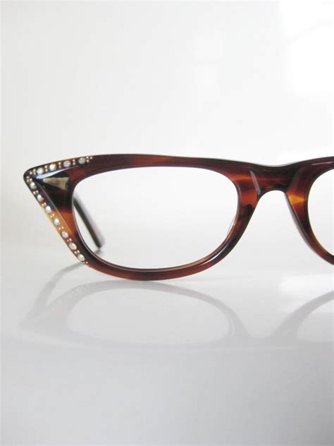 Vintage 1950s Cat Eye Glasses Rhinestone Tortoiseshell Cateye