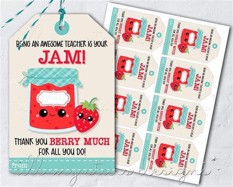 Printable Being An Awesome Teacher Is Your Jam Thank You Berry Much For All You Do Strawberry