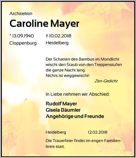 Trauer Und Todesanzeigen Von Caroline Mayer Trauer De