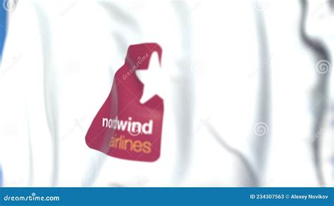 Flying Flag with Nordwind Airlines Logo, Close-up. Editorial 3D ...