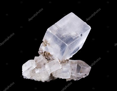 Rock Salt Crystal Cluster Front View on Black Background — Stock Photo © Furian #112945698