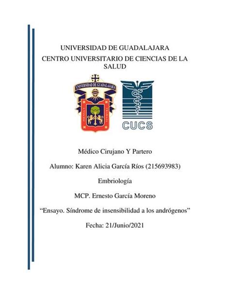 Síndrome De Insensibilidad A Los Andrógenos Karen Alicia Garcia Rios