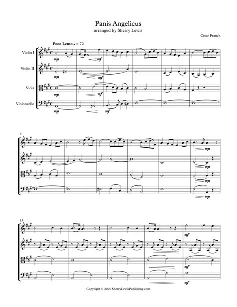 PANIS ANGELICUS String Quartet Intermediate Level For 2 Violins Viola