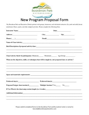 Fillable Online New Program Proposal Form Boardman Park And