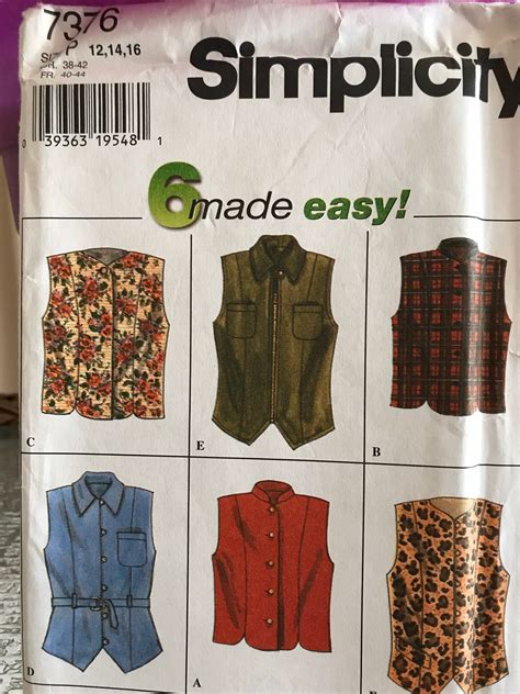 Vintage Simplicity Vest Pattern 7376 Etsy Vest Pattern Jacket Pattern Jumper Patterns