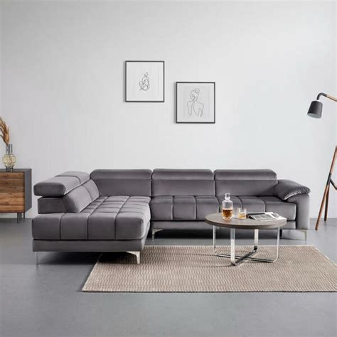 Livetastic Ecksofa Susi Dunkelgrau Holz Metall Textil Kiefer