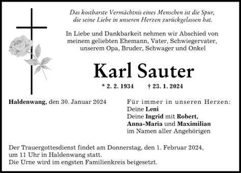 Traueranzeigen Von Karl Sauter Augsburger Allgemeine Zeitung