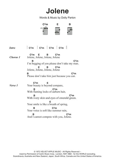 Jolene By Dolly Parton Sheet Music For Ukulele At Sheet Music Direct