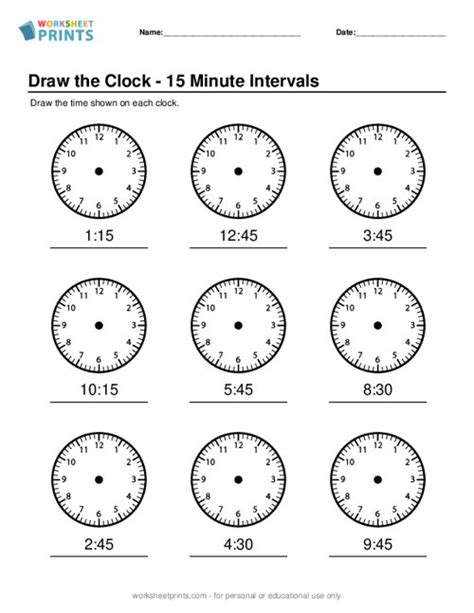 Telling Time 15 Minute Intervals Draw The Clock Worksheet