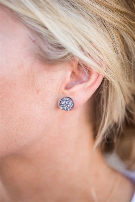 Gunmetal Grey Gray Drusy Druzy Quartz Stud Post Earring Etsy