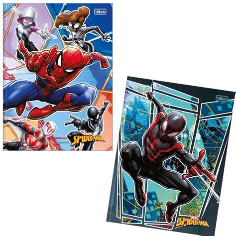 Kit Un Caderno Brochura Grande Fls Capa Dura Spider Man Marvel Homem