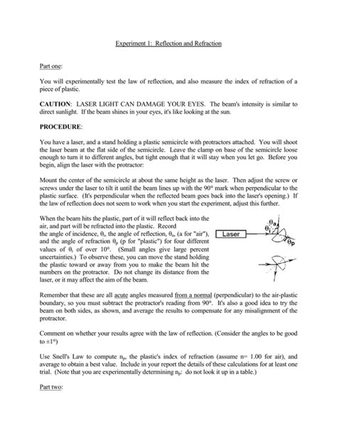 Experiment 1: Reflection and Refraction Part one: