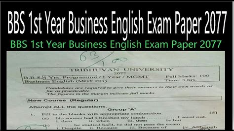 Bbs St Year Business English Exam Paper Youtube