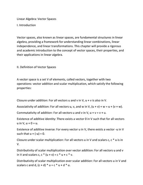 3 - Vector spaces, also known as linear spaces, are fundamental structures in linear - Linear ...