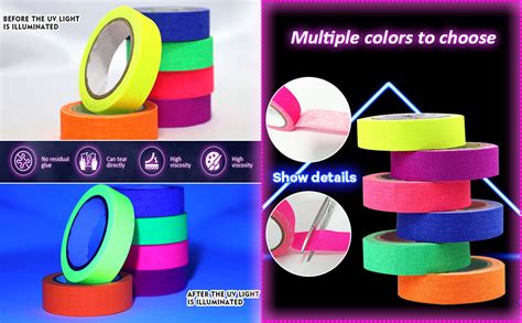 SIKEDEPRO Neon Gaffer Cloth Tape 6 Colors Black Light Tape Sets