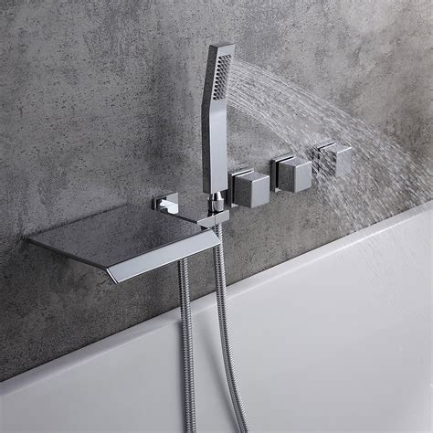 Moda Polished Chrome Wall Mounted Waterfall Bathtub Faucet With Hand