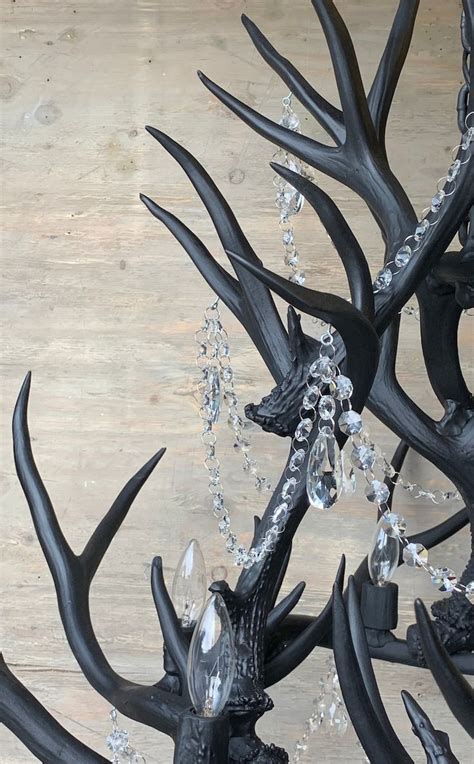 Matte Black Crystal Antler Chandelier Hand Crafted Using Naturally