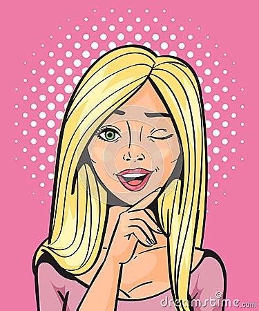 Sexy Blonde Woman Comic Pop Art Twinkle With One Eye Vector