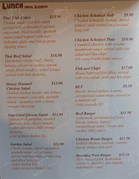 Menu At Port Hacking Cafe Caringbah