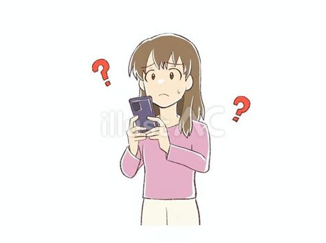 スマホを見てはてなを浮かべる女性イラスト No 25145507｜無料イラスト・フリー素材なら「イラストac」