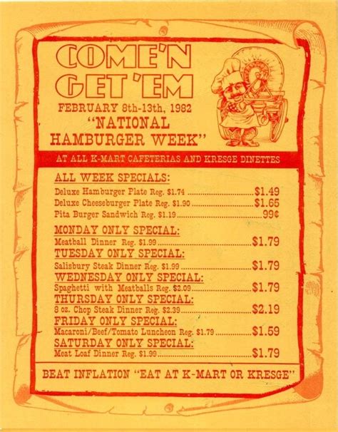 Kmart Snack Bar Menu And Specials 1982