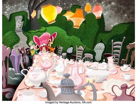 Alice In Wonderland Mad Hatter Tea Party Production Cel Setup On Key