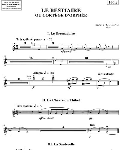 Le Bestiaire Ou Cortège Dorphée Sheet Music By Francis Poulenc Nkoda