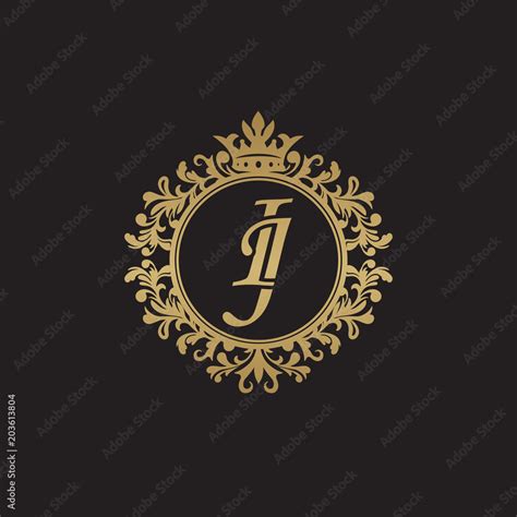 Initial letter IJ, overlapping monogram logo, decorative ornament badge ...