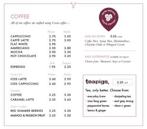 Costa Coffee Menu Prices In Uk