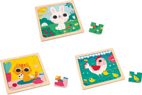 Janod Puzzles En Bois De Pi Ces Poule Chat Lapin Jouet Enfant Jeu