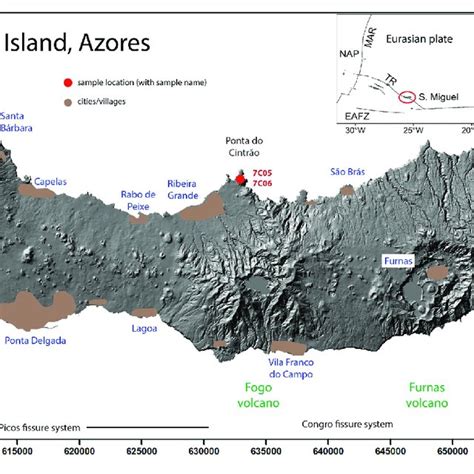 | Map of São Miguel Island showing the location of the three central ...