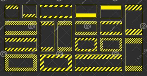 Various Blank Yellow Warning Signs With Diagonal Lines Attention