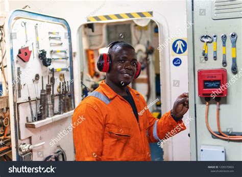 Marine Engineer Officer Engine Control Room Stock Photo 1209370003