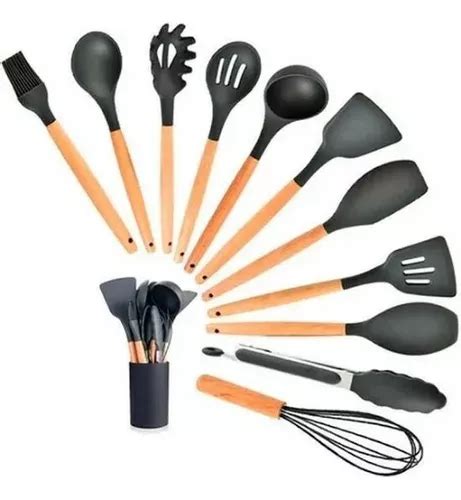 Kit Utensílios Silicone Para Cozinha Premium 12 Peças Cor Preto