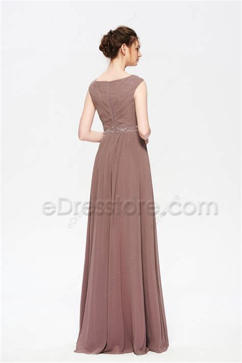 Modest Lds Beaded Cinnamon Rose Bridesmaid Dresses Edresstore