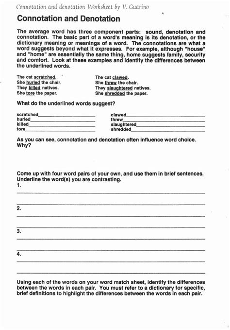 Connotation Denotation Worksheet 6th Grade