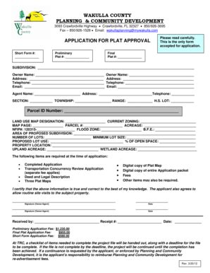 Fillable Online Application For Plat Approval Fax Email Print Pdffiller