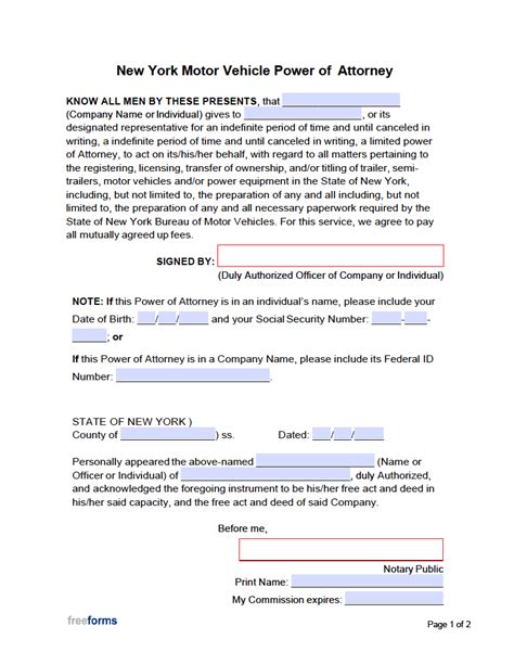 Free New York Power Of Attorney Forms PDF WORD