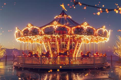 Premium Photo Whimsical Carousel With Sparkling Lights At Night