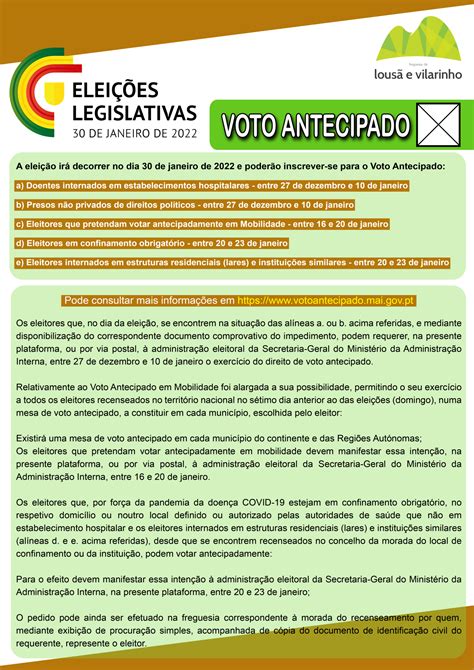 Elei Es Legislativas Voto Antecipado Freguesia De Lous E