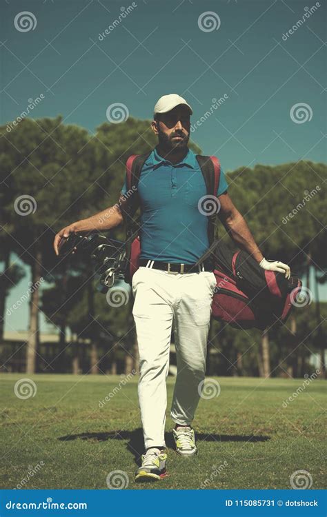 Golf Player Walking And Carrying Bag Stock Image Image Of Flare Golf