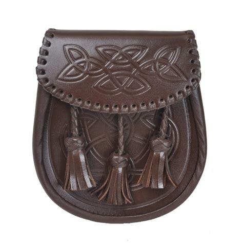 Brown Embossed Leather Sporran Sport Kilt