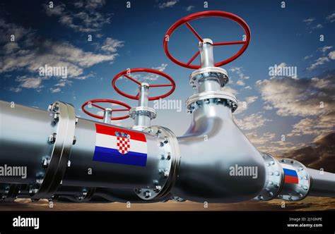 Gas Pipeline Flags Of Croatia And Russia 3D Illustration Stock Photo