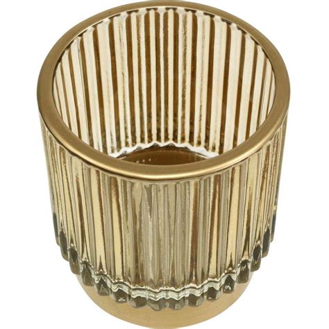 Floristik Ie Lantern Glass Ribbed Tealight Holder Gold H Cm Pcs