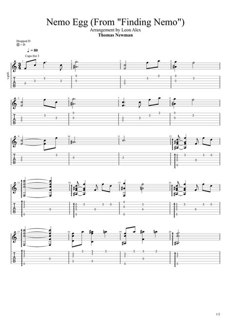 Thomas Newman Nemo Egg Main Theme From Finding Nemo Guitar Sheets By Leon Alex